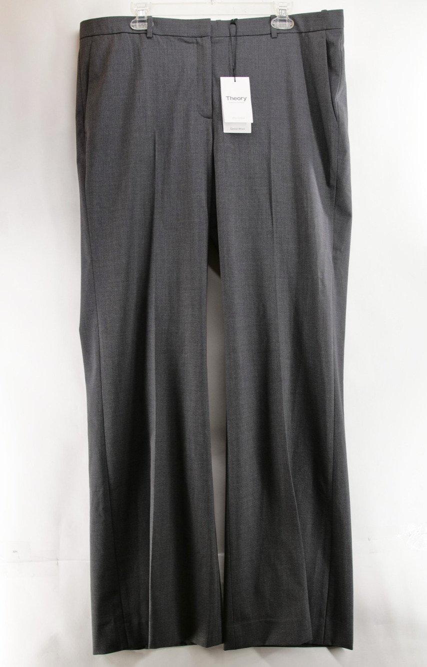 NWT Theory Demitria 4 Flare Pants Women 18 37" Charcoal Gray Traceable Good Wool